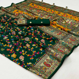 green-floral-foil-printed-tussar-silk-saree