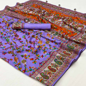Light Purple Floral Foil Printed Tussar Silk Saree