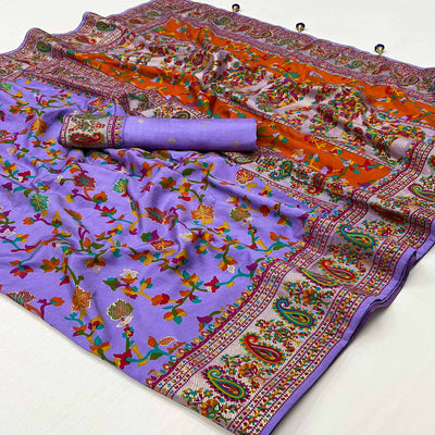 Light Purple Floral Foil Printed Tussar Silk Saree