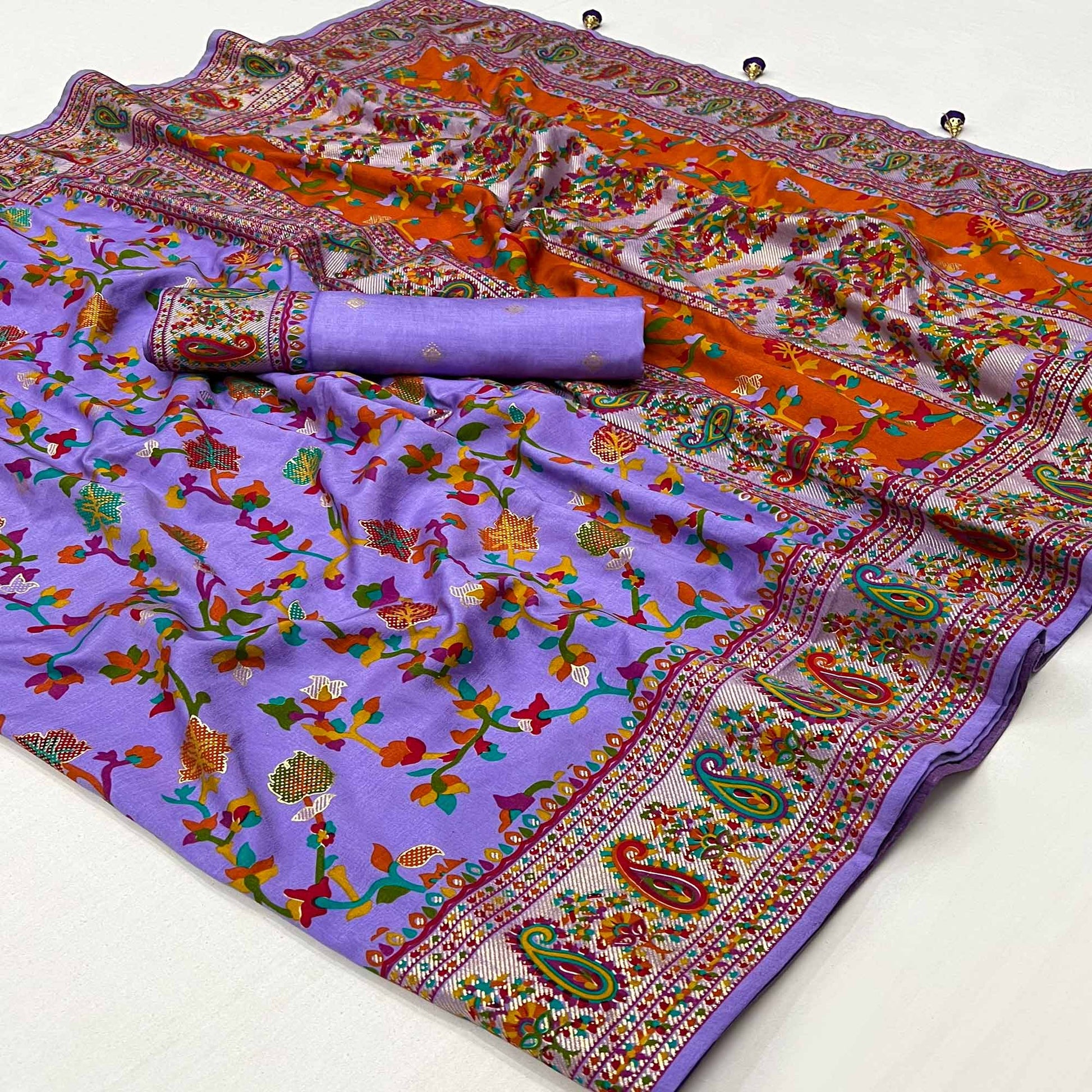 Light Purple Floral Foil Printed Tussar Silk Saree