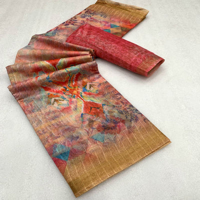 Multicolor Floral Digital Printed Chanderi Saree
