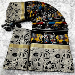 grey-black-kalamkari-printed-pure-mulmul-cotton-saree