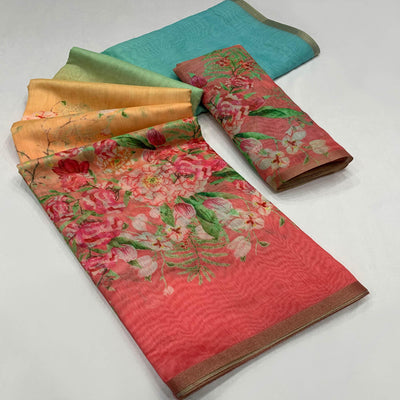 Multicolor Floral Printed Cotton Silk Saree
