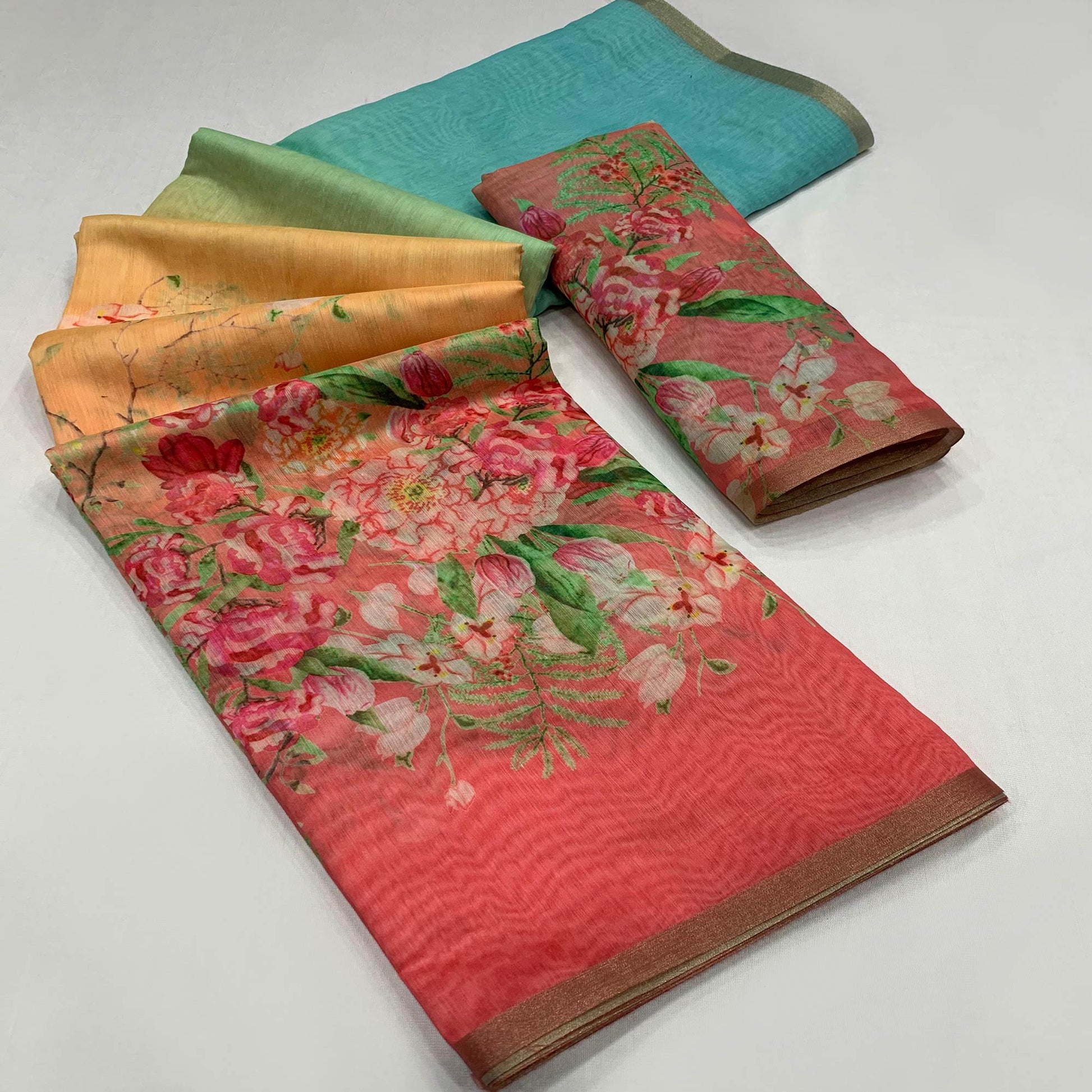 Multicolor Floral Printed Cotton Silk Saree