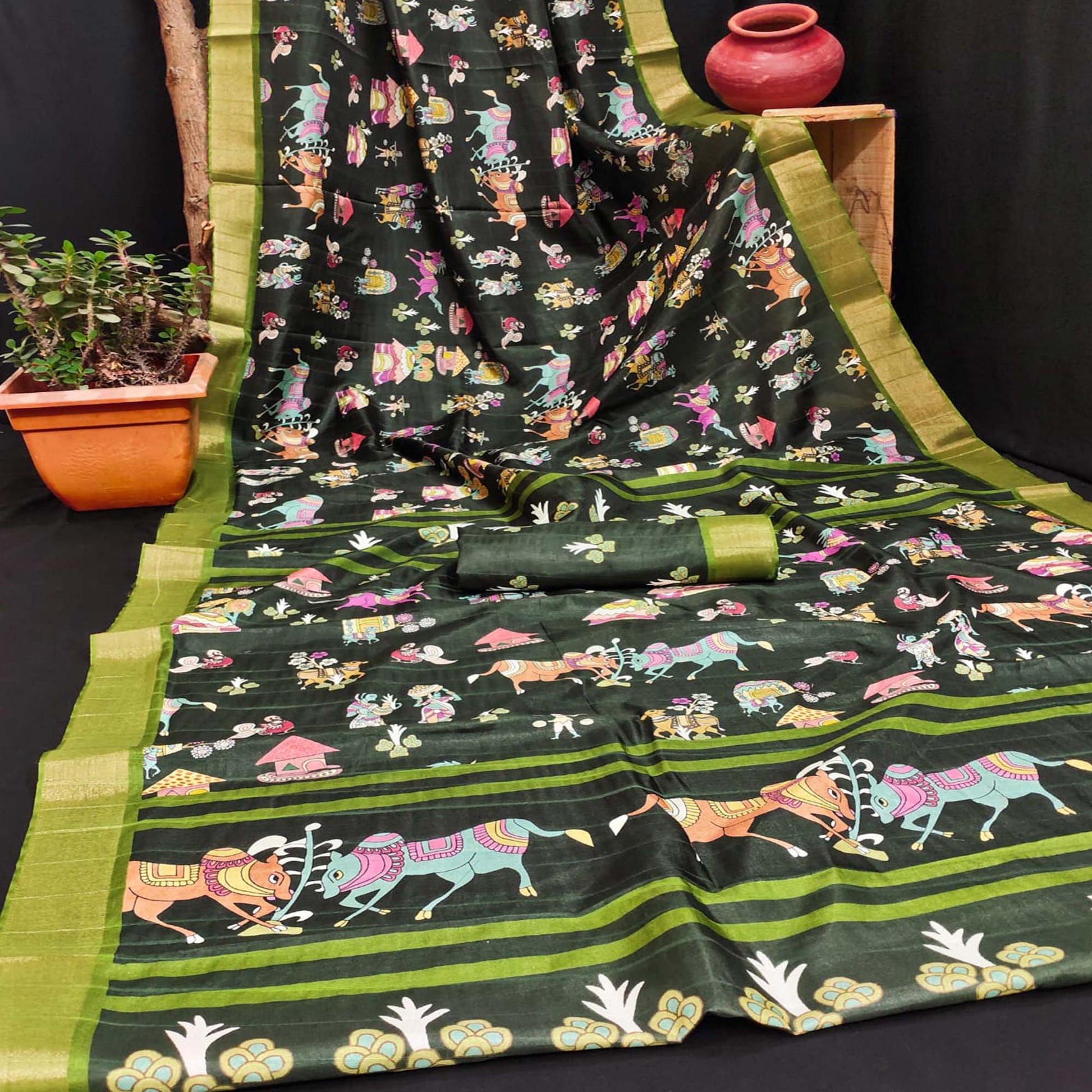 green-digital-printed-dola-silk-saree
