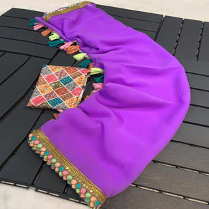 Purple Solid Georgette Saree With Sequins Embroidered Border