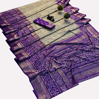 grey-purple-woven-with-bandhani-printed-dola-silk-saree