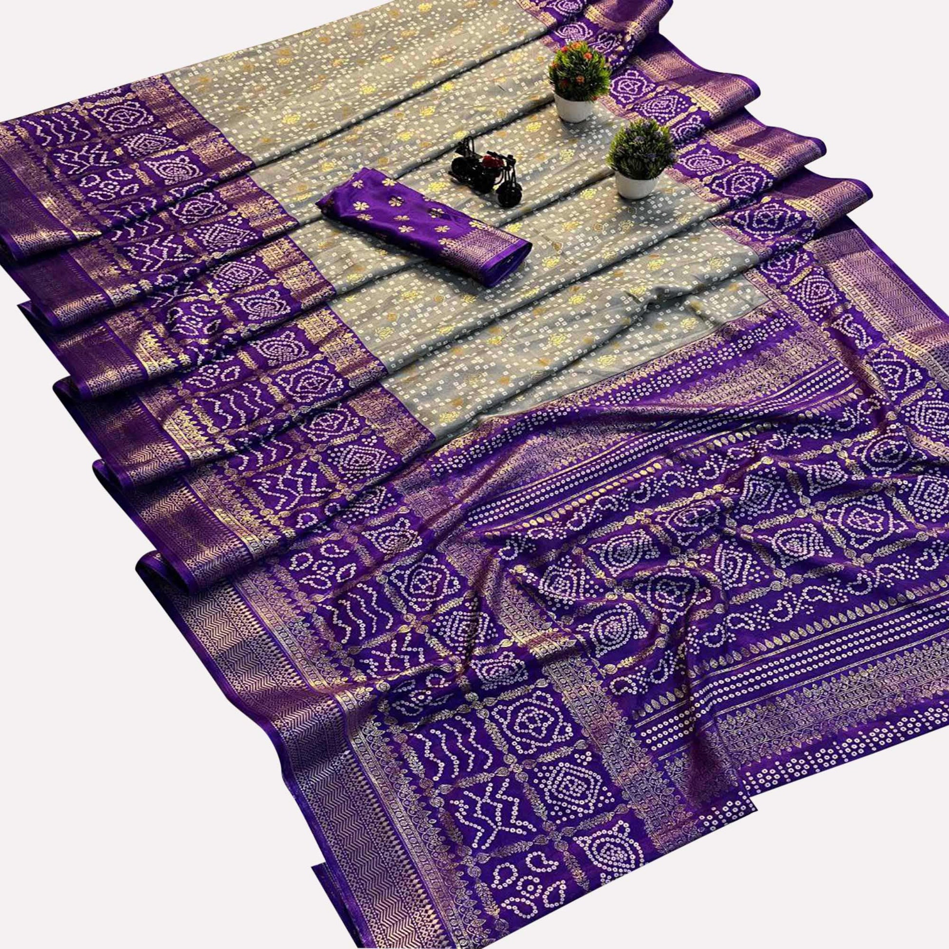 grey-purple-woven-with-bandhani-printed-dola-silk-saree