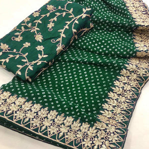 green-bandhani-printed-with-embroidered-border-georgette-saree