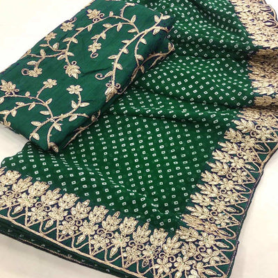 green-bandhani-printed-with-embroidered-border-georgette-saree