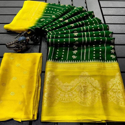 green-yellow-foil-printed-chiffon-saree