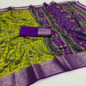 green-warli-printed-dola-silk-saree-with-zari-border