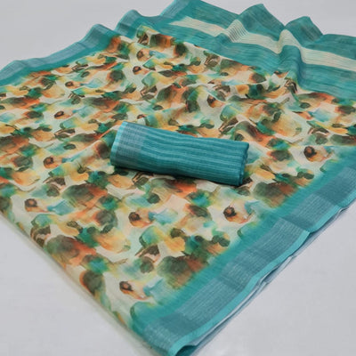 green-abstract-digital-printed-linen-saree-with-zari-border