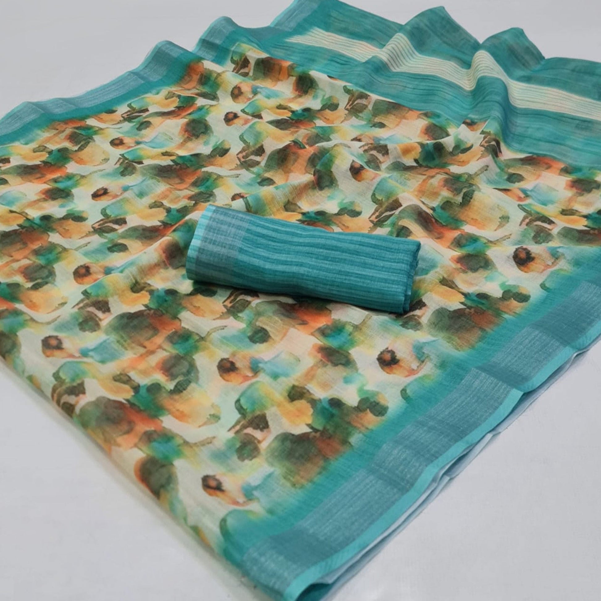 green-abstract-digital-printed-linen-saree-with-zari-border