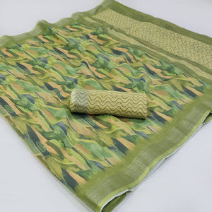 green-abstract-digital-printed-linen-saree-with-zari-border-1