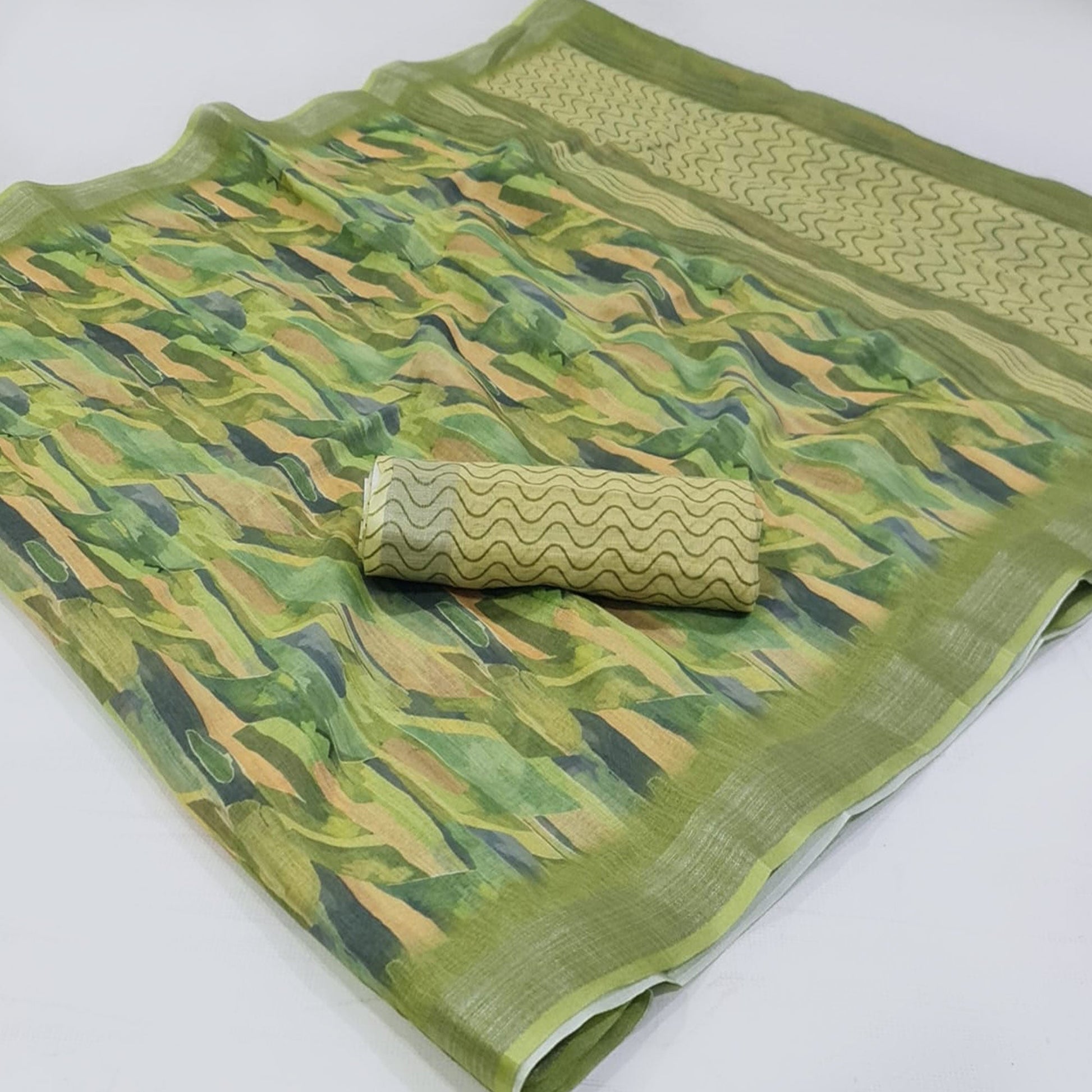 green-abstract-digital-printed-linen-saree-with-zari-border-1
