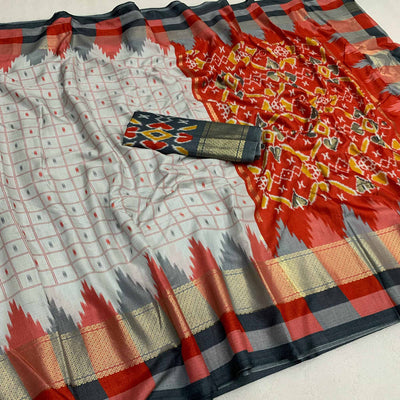 Grey Patola Printed Dola Silk Saree