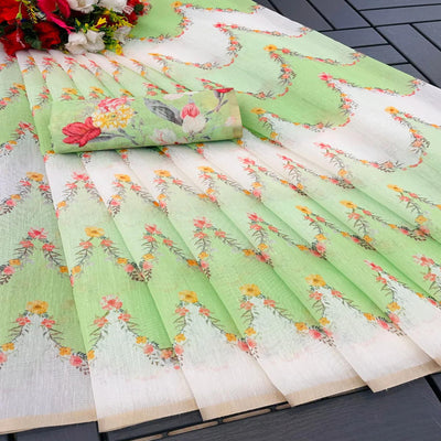 green-floral-digital-printed-chanderi-cotton-saree