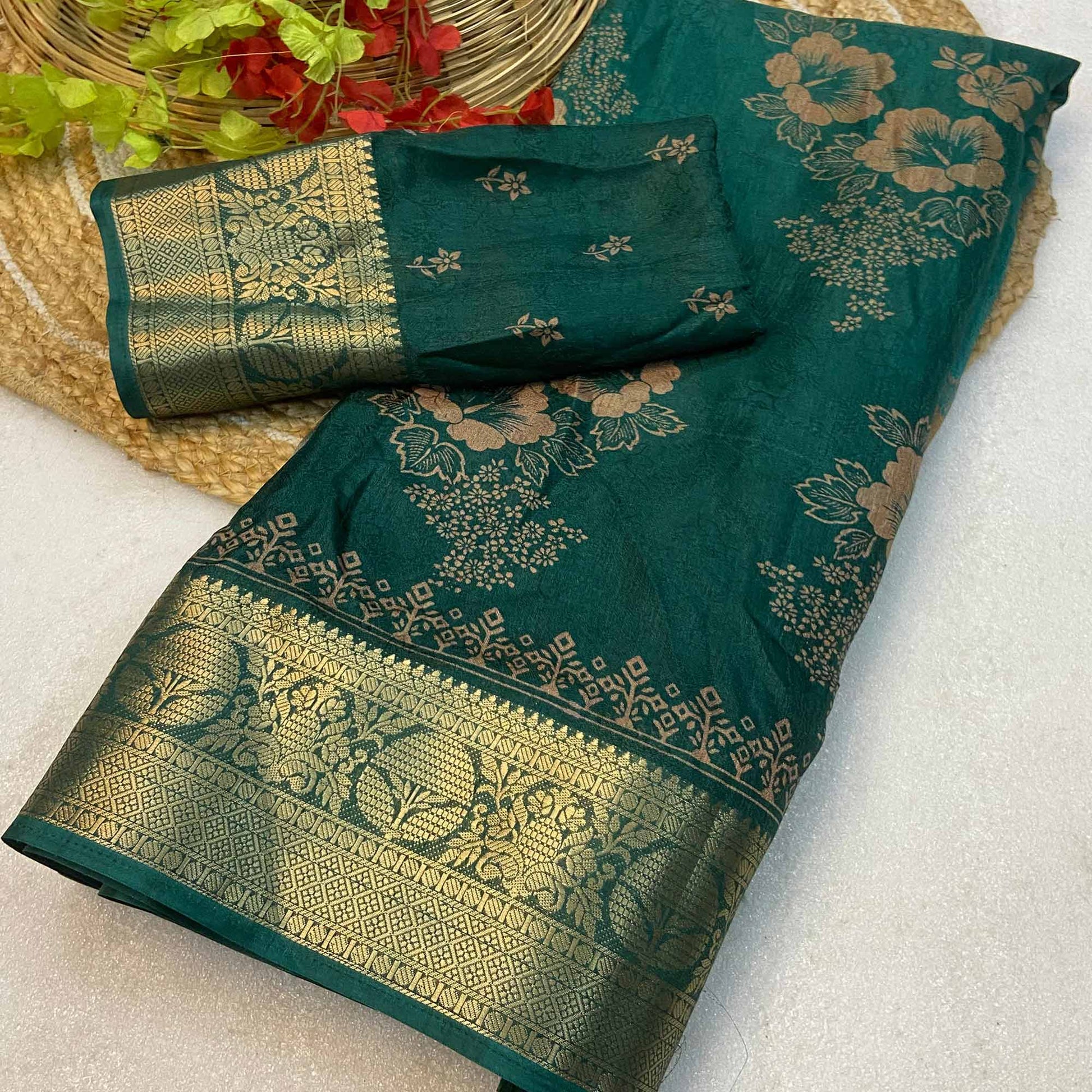 green-floral-printed-moss-art-silk-saree-with-woven-border