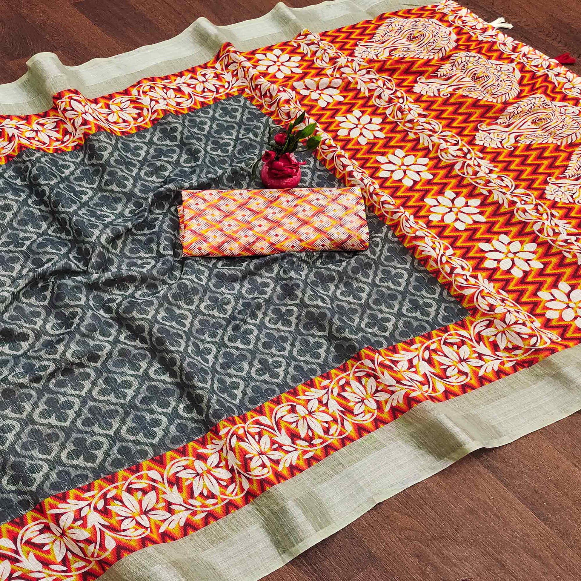 grey-digital-print-linen-saree