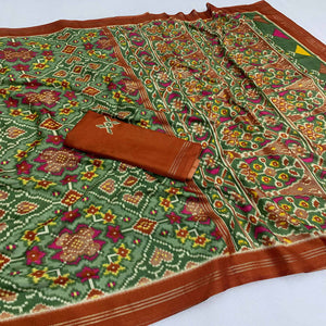 Dusty Green Patola Printed Dola Silk Saree