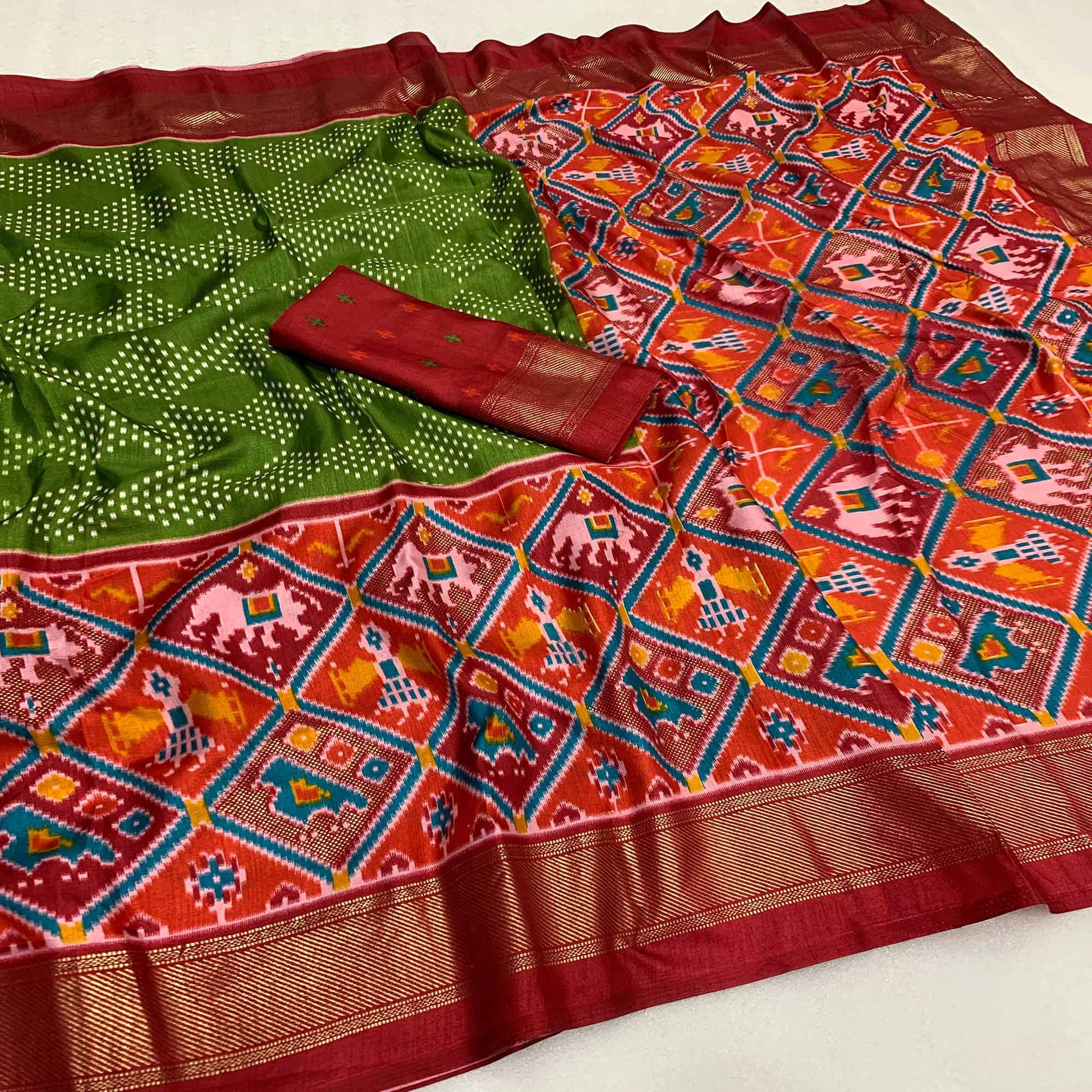 green-red-patola-printed-dola-silk-saree