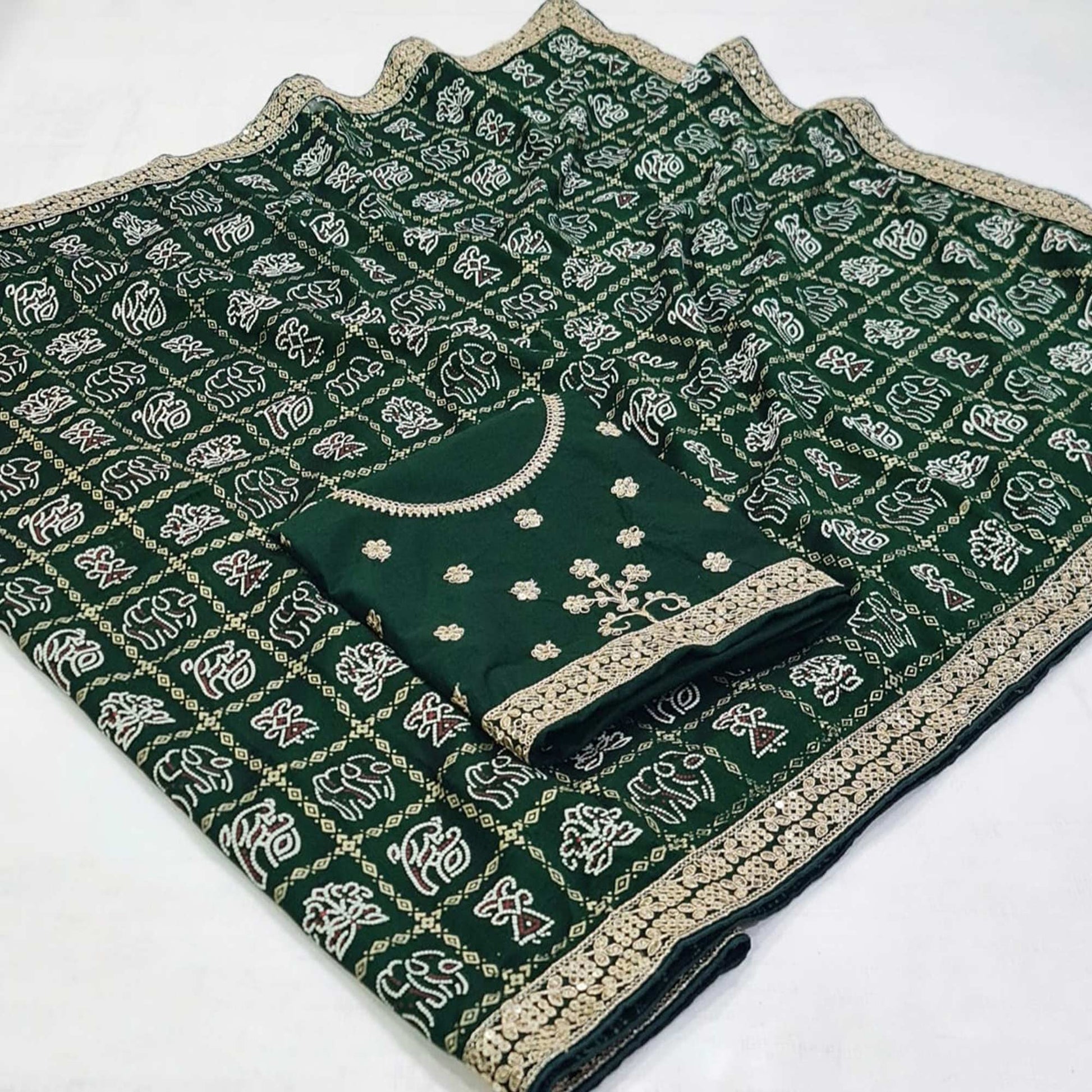 green-bandhani-printed-vichitra-silk-saree-1