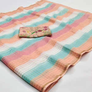 Peach Weaving Chanderi Saree