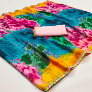 Multicolor Abstract Printed Georgette Saree