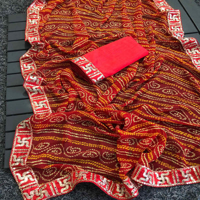 Maroon Bandhani Printed Georgette Saree