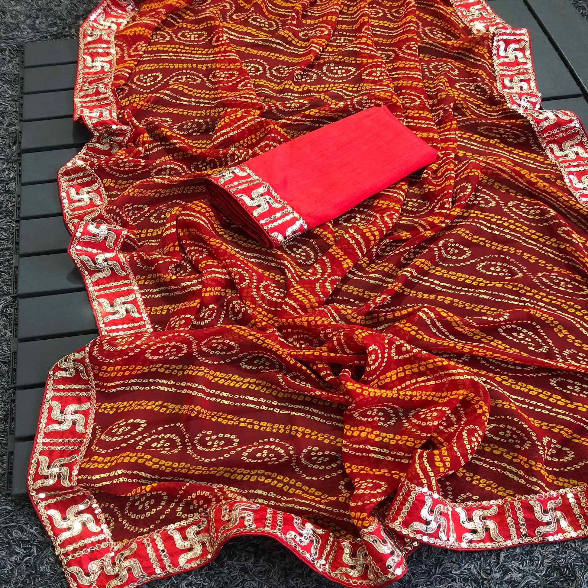 Maroon Bandhani Printed Georgette Saree