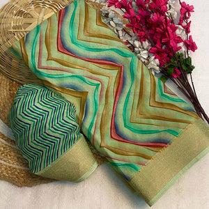 green-zig-zag-printed-dola-silk-saree-with-woven-border
