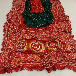 green-red-bandhani-printed-chiffon-saree-with-mirror-border