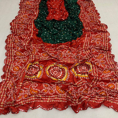 green-red-bandhani-printed-chiffon-saree-with-mirror-border