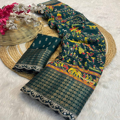green-warli-printed-dola-silk-saree-with-sequins-border