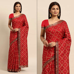 Maroon Bandhani Foil Printed Vichitra Silk Saree