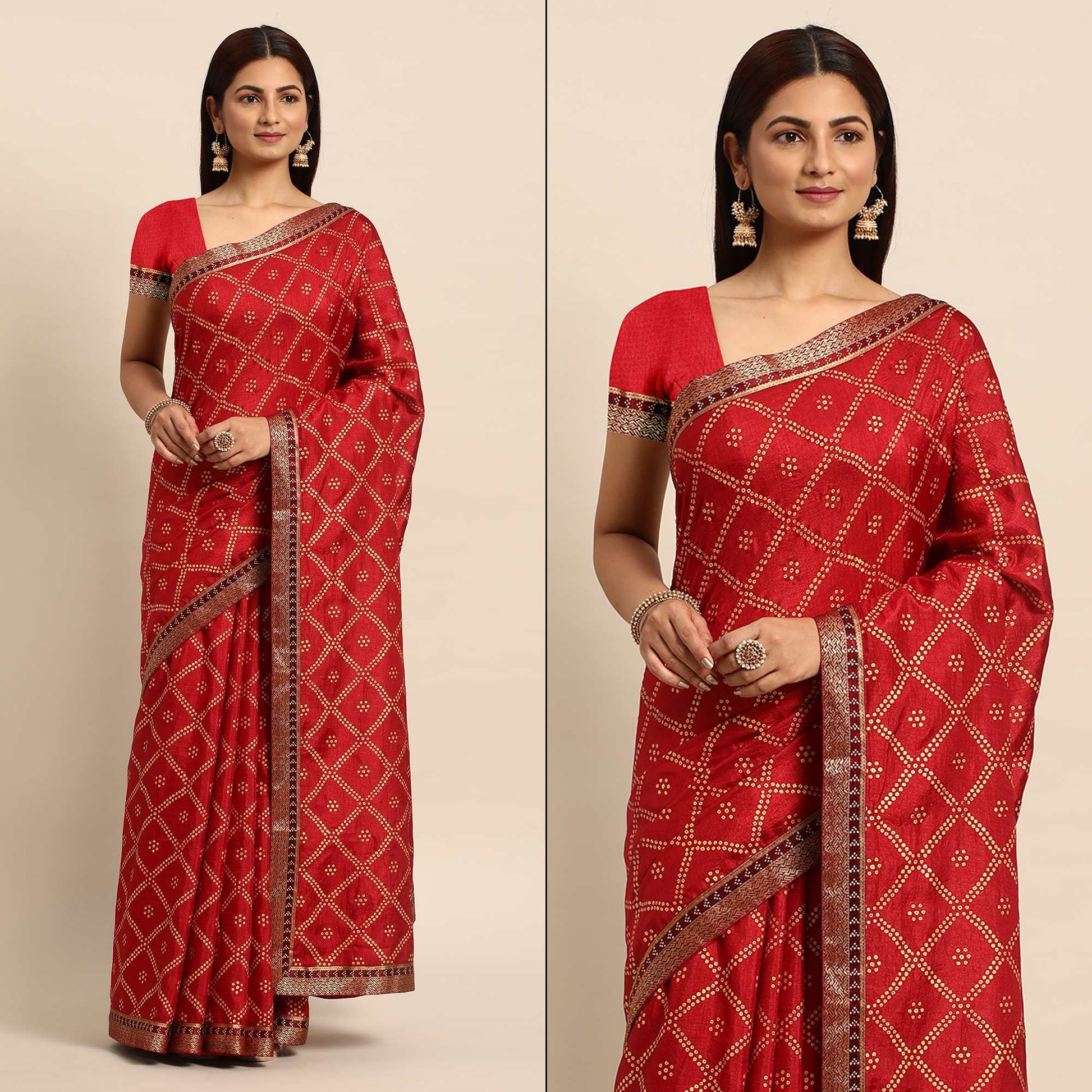 Maroon Bandhani Foil Printed Vichitra Silk Saree