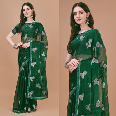 green-floral-foil-printed-chiffon-saree