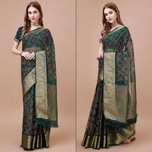 green-bandhani-printed-organza-saree-with-woven-border