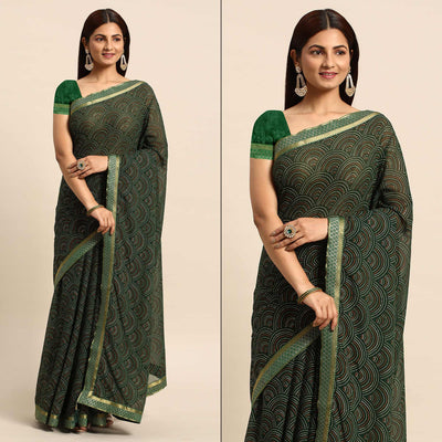 green-foil-printed-chiffon-saree-with-tassels