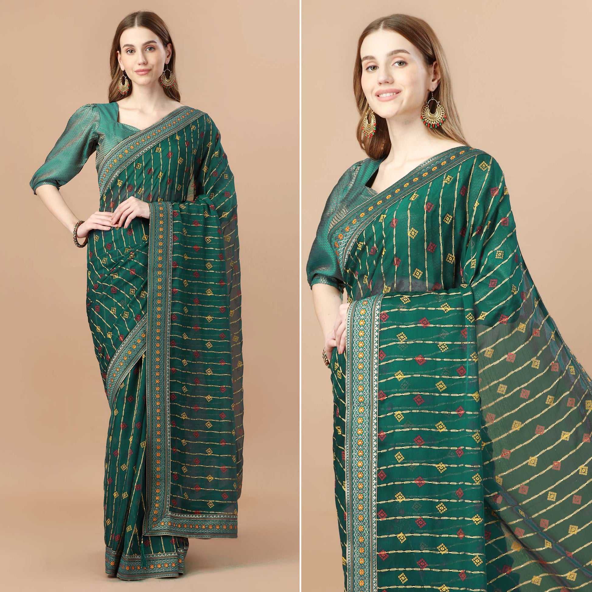 green-foil-printed-chiffon-saree-with-lace-border-1