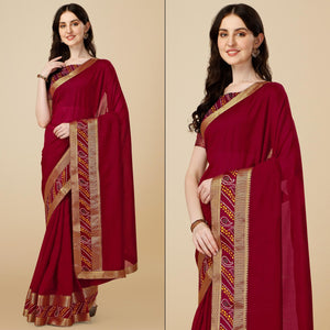 Maroon Solid Vichitra Silk Saree