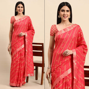 Gajri Pink Floral Foil Printed Chiffon Saree With Tassels