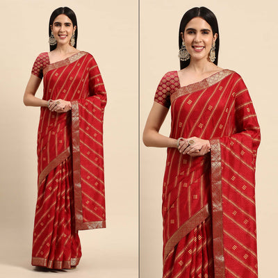 Maroon Floral Foil Printed Vichitra Silk Saree