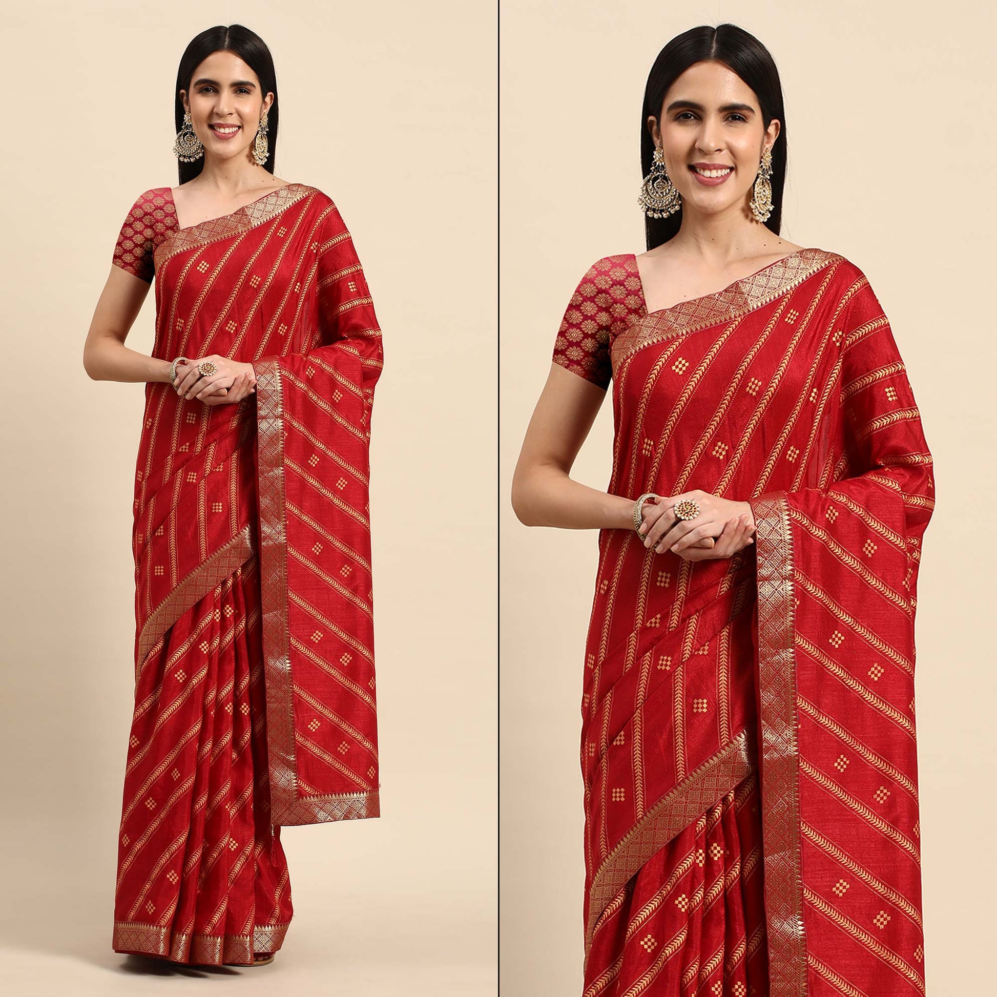 Maroon Floral Foil Printed Vichitra Silk Saree