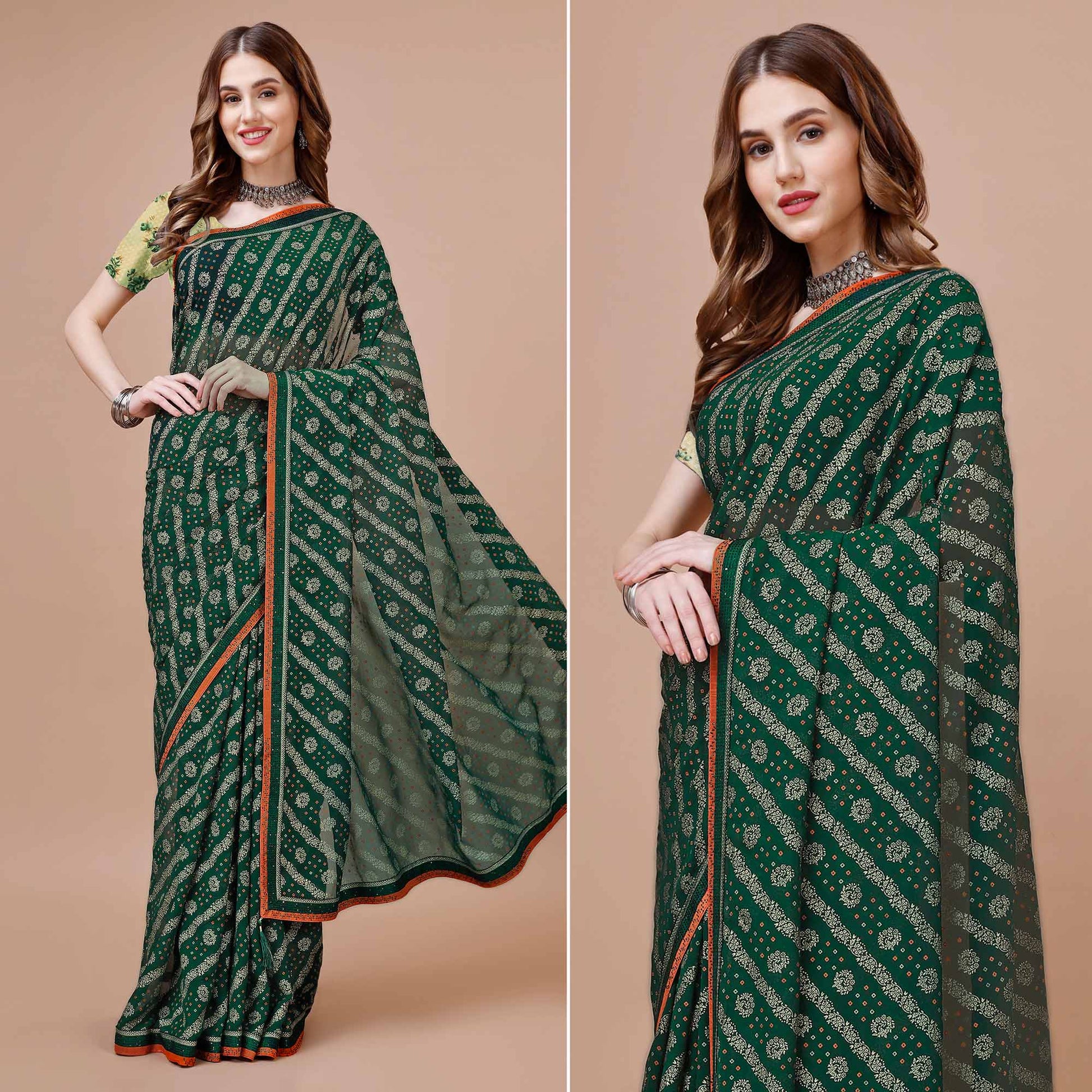 green-floral-foil-printed-chiffon-saree-with-lace-border