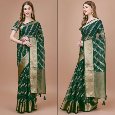 green-foil-printed-organza-saree-with-woven-border