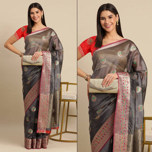 Grey Woven Organza Saree