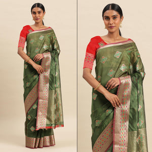 Mehendi Woven Organza Saree