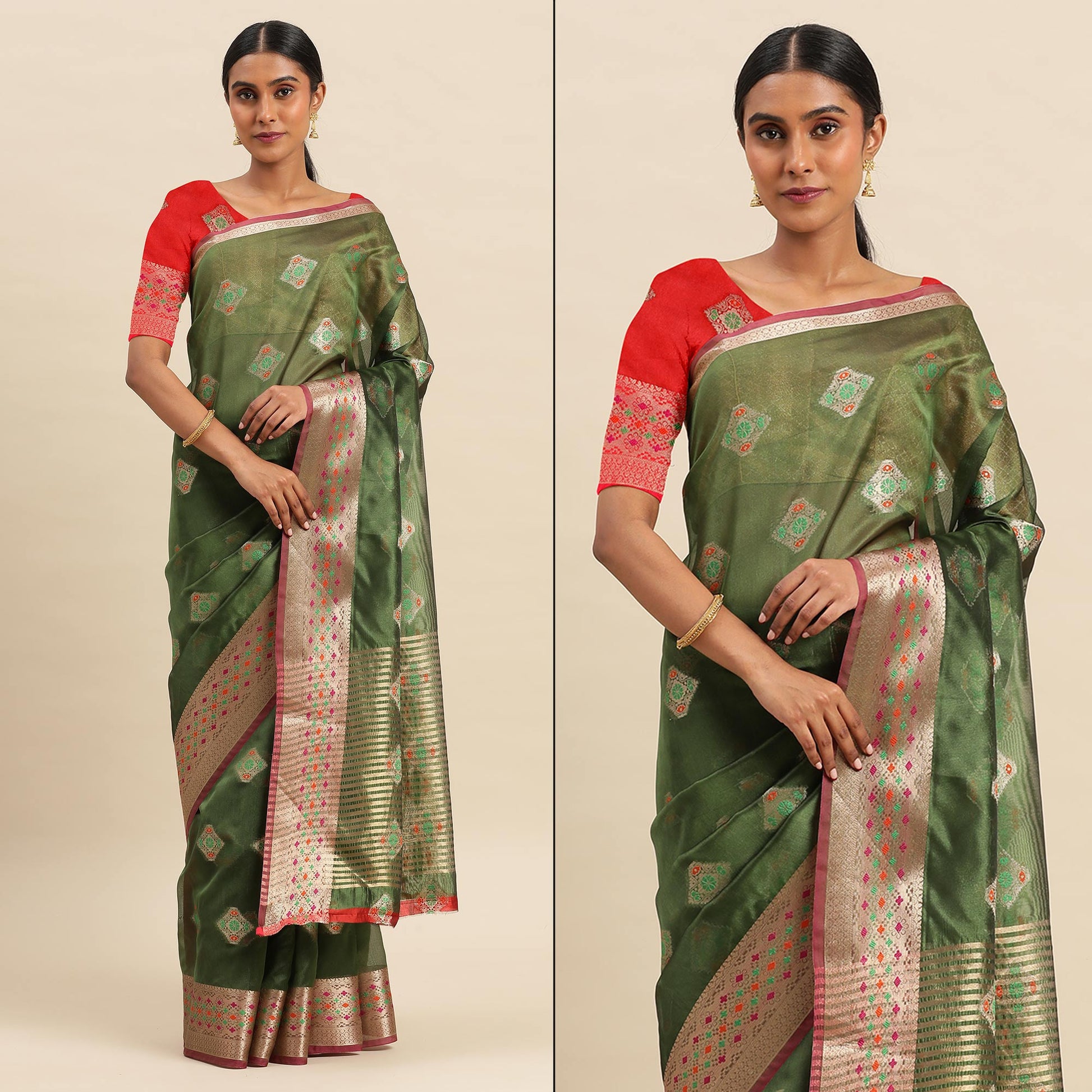 Mehendi Woven Organza Saree